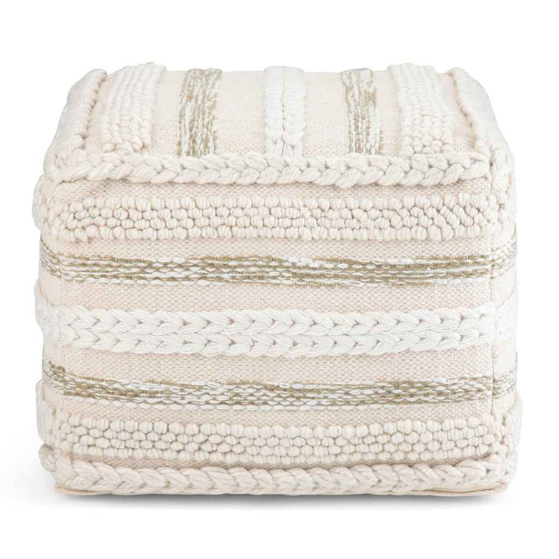 18" Off White Cotton Pouf Ottoman