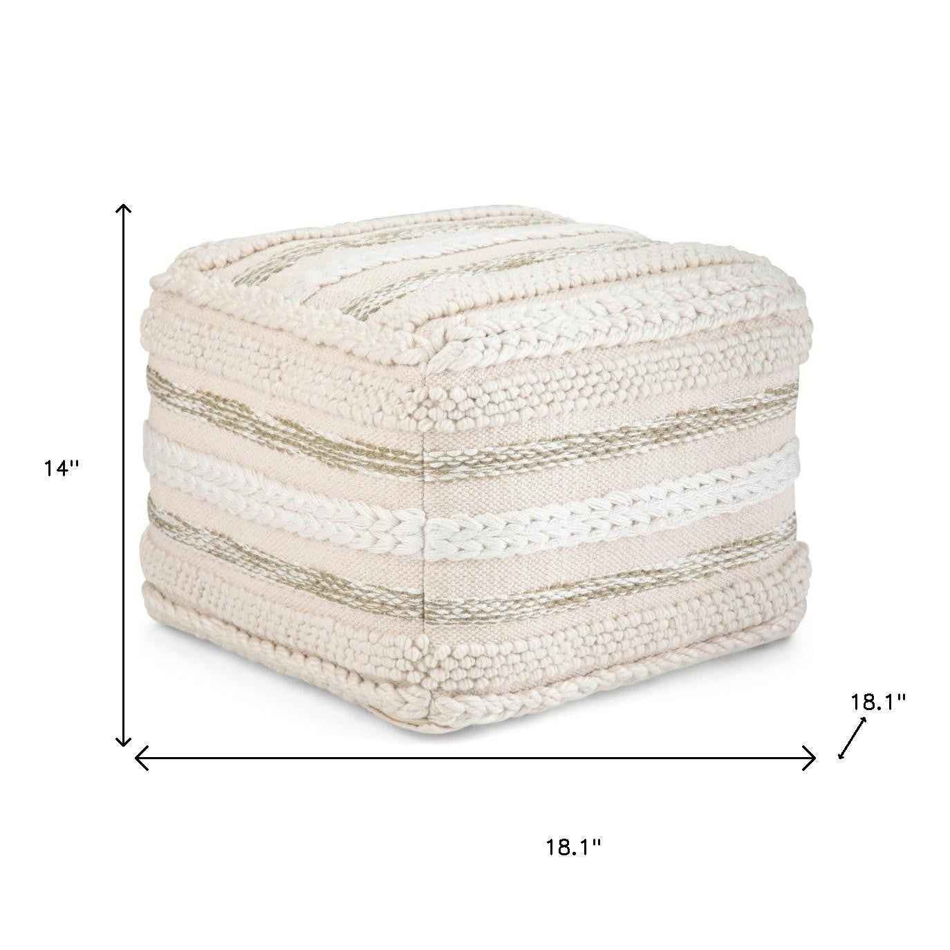 18" Off White Cotton Pouf Ottoman