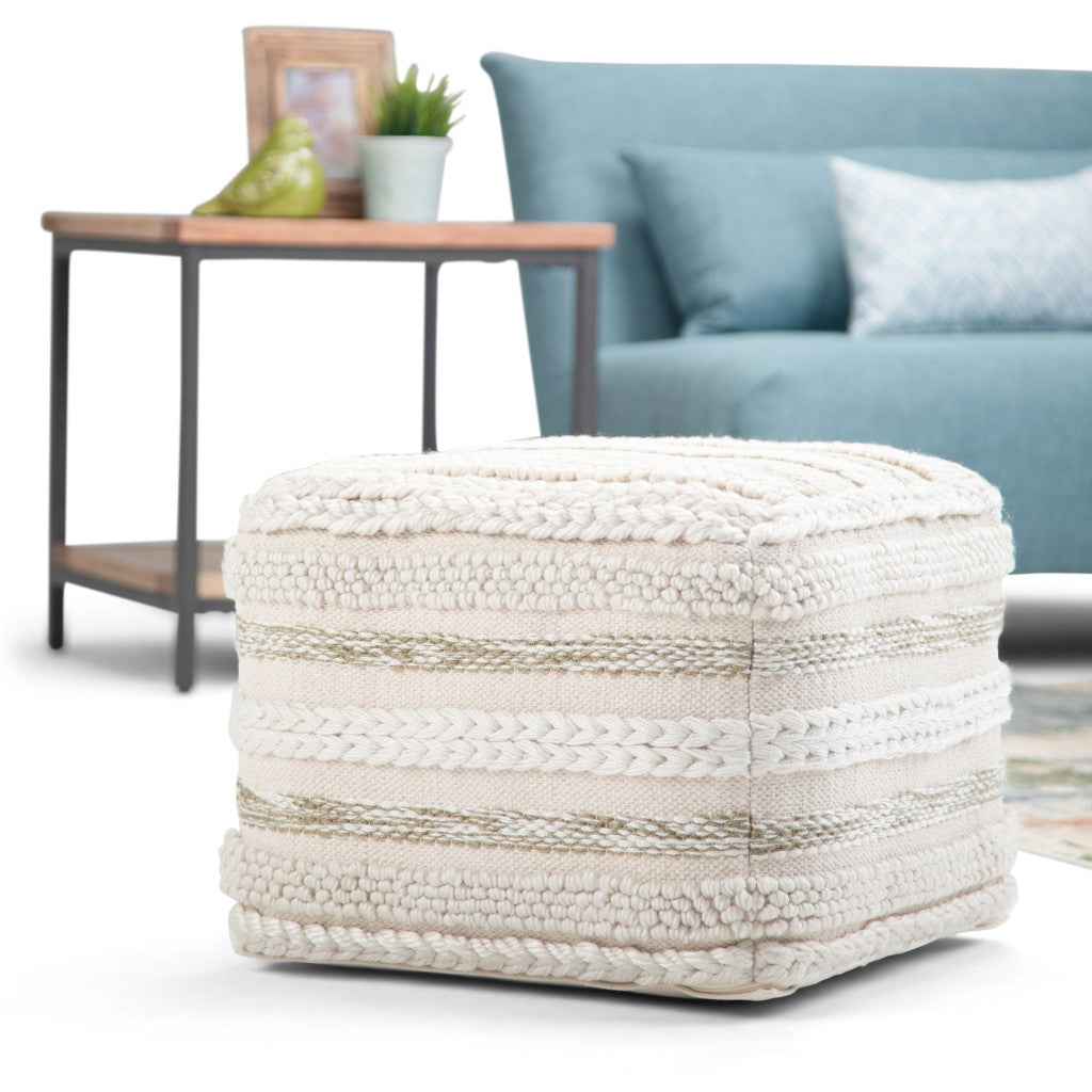 18" Off White Cotton Pouf Ottoman