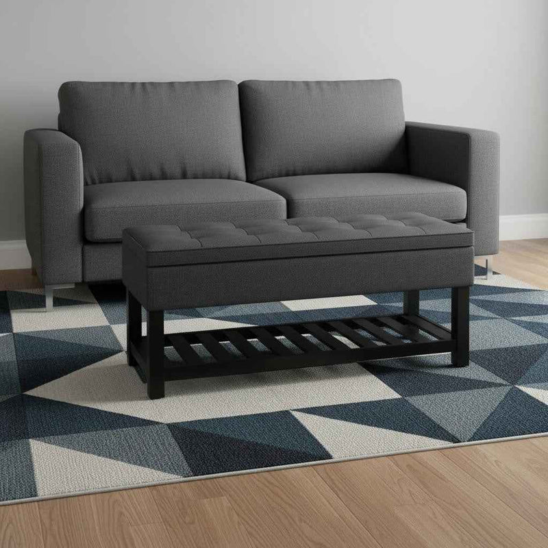 44" Gray and Dark Brown Fabric Ottoman With Storage