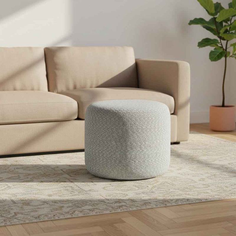 20" Blue Cotton Round Pouf Ottoman