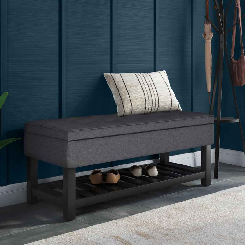 44" Gray and Dark Brown Fabric Ottoman With Storage