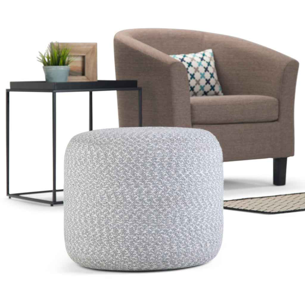 20" Blue Cotton Round Pouf Ottoman