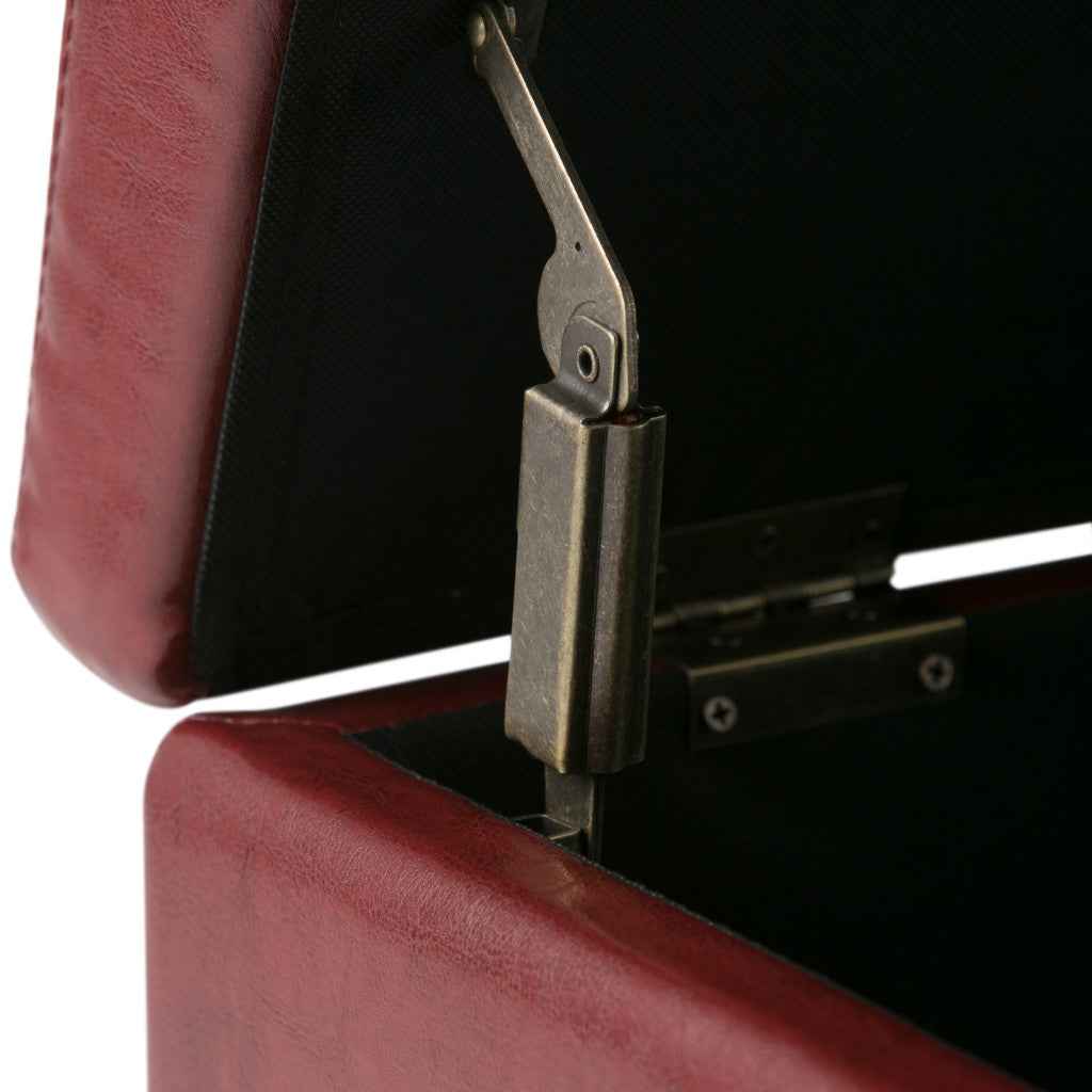 48" Dark Brown and Red Upholstery Storage Ottoman