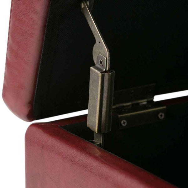 48" Dark Brown and Red Upholstery Storage Ottoman