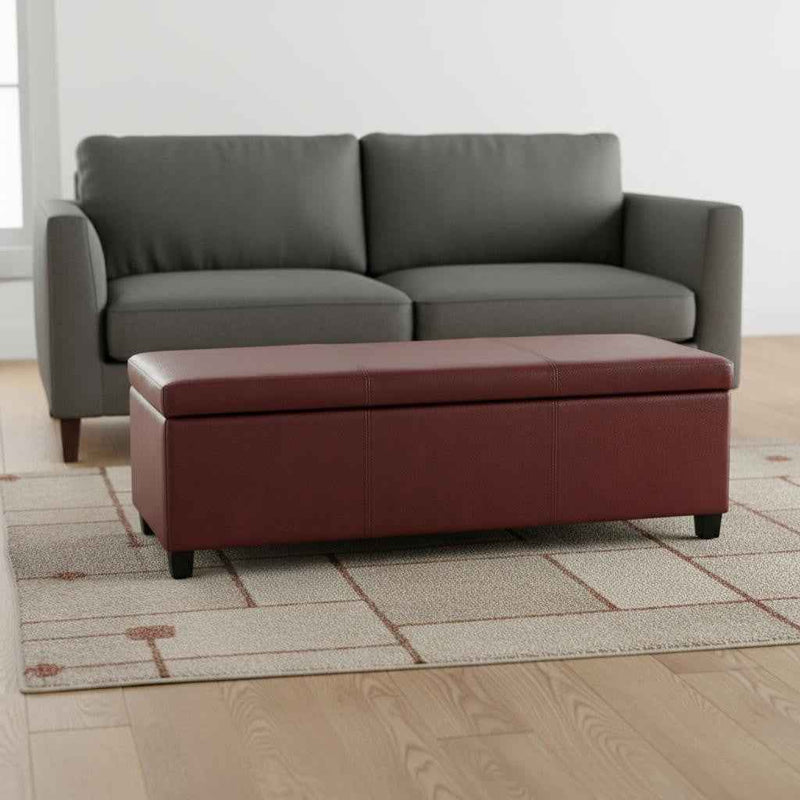 48" Dark Brown and Red Upholstery Storage Ottoman