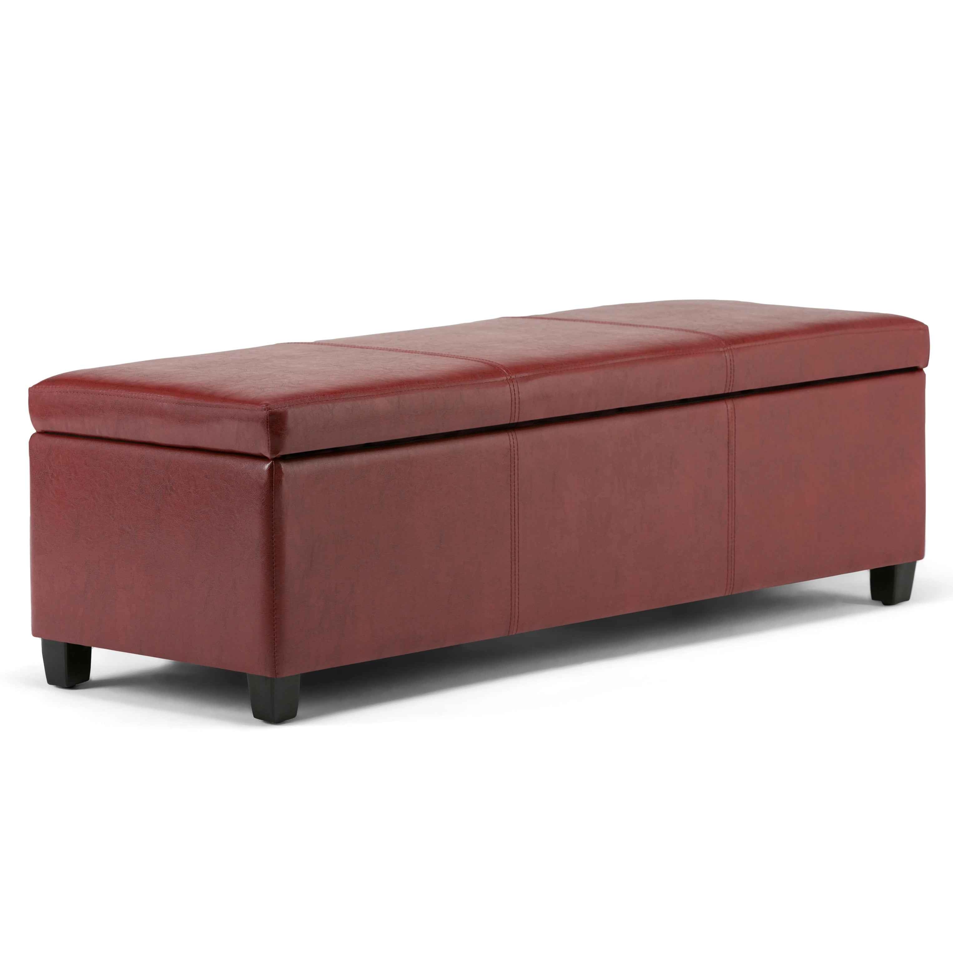 48" Dark Brown and Red Upholstery Storage Ottoman