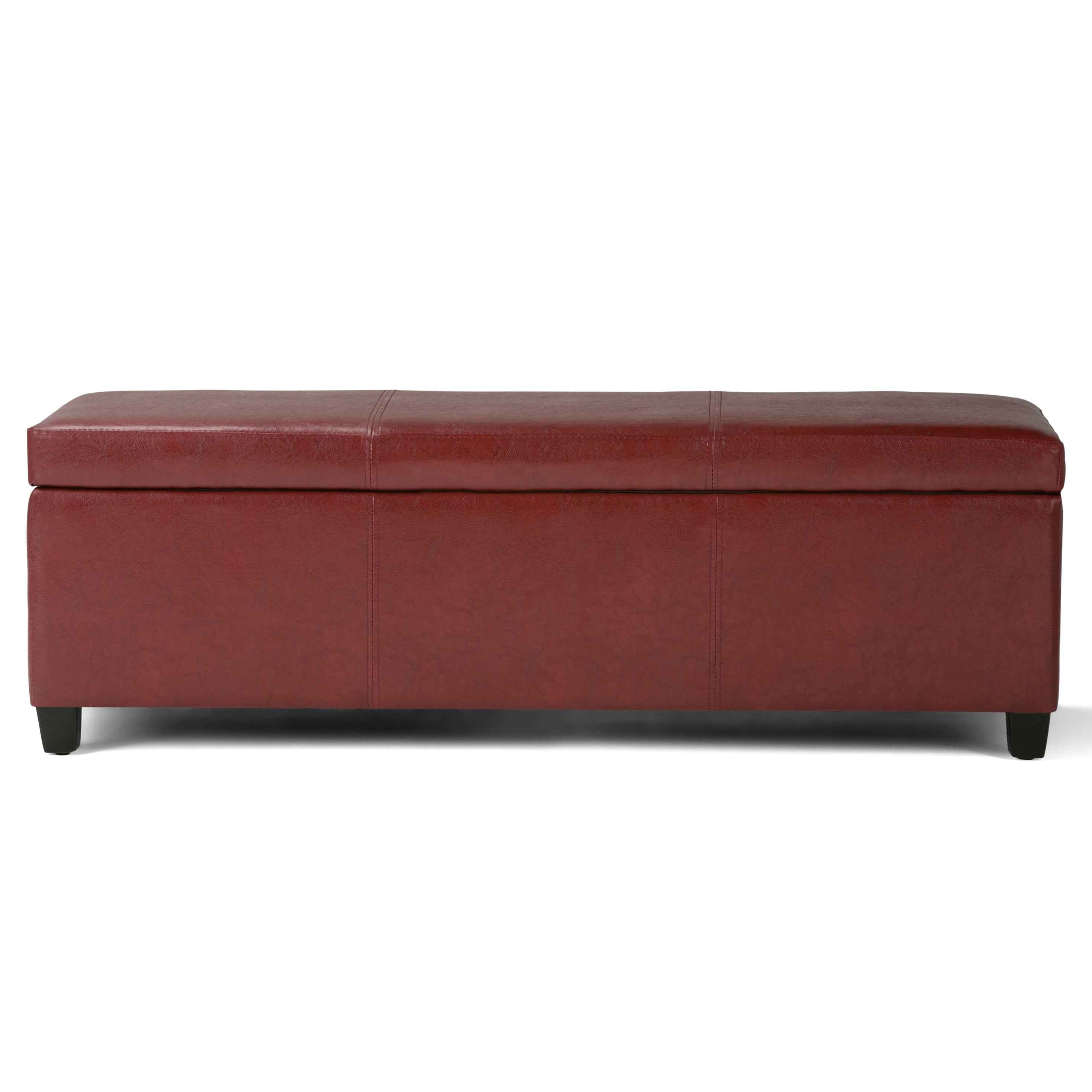 48" Dark Brown and Red Upholstery Storage Ottoman