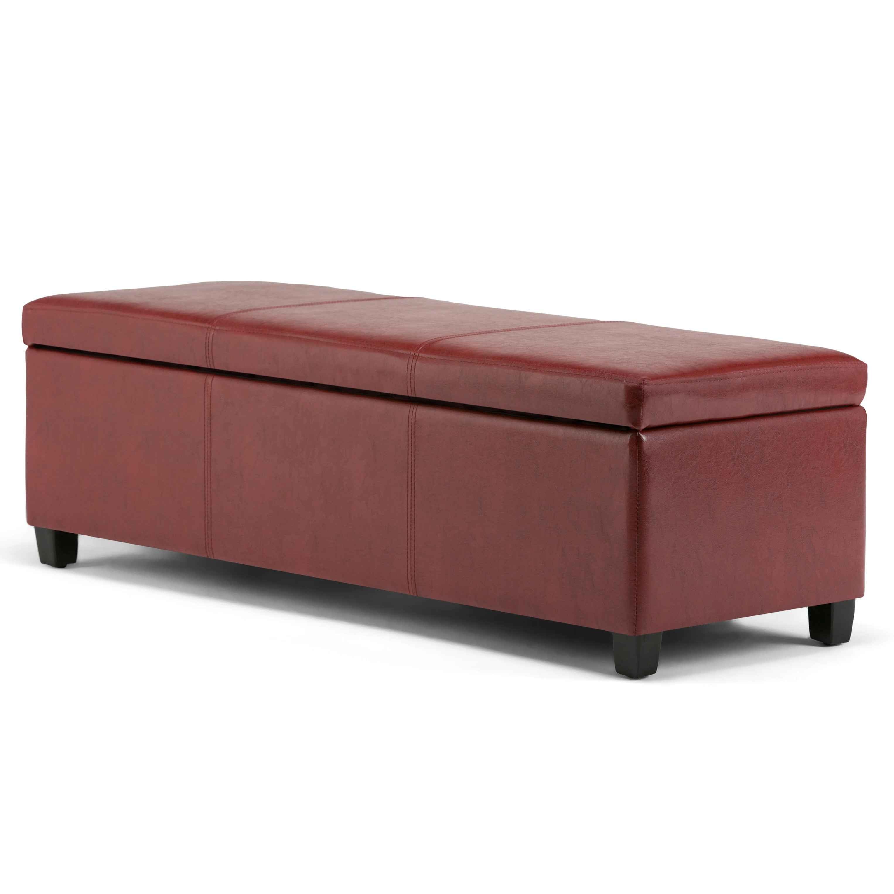 48" Dark Brown and Red Upholstery Storage Ottoman