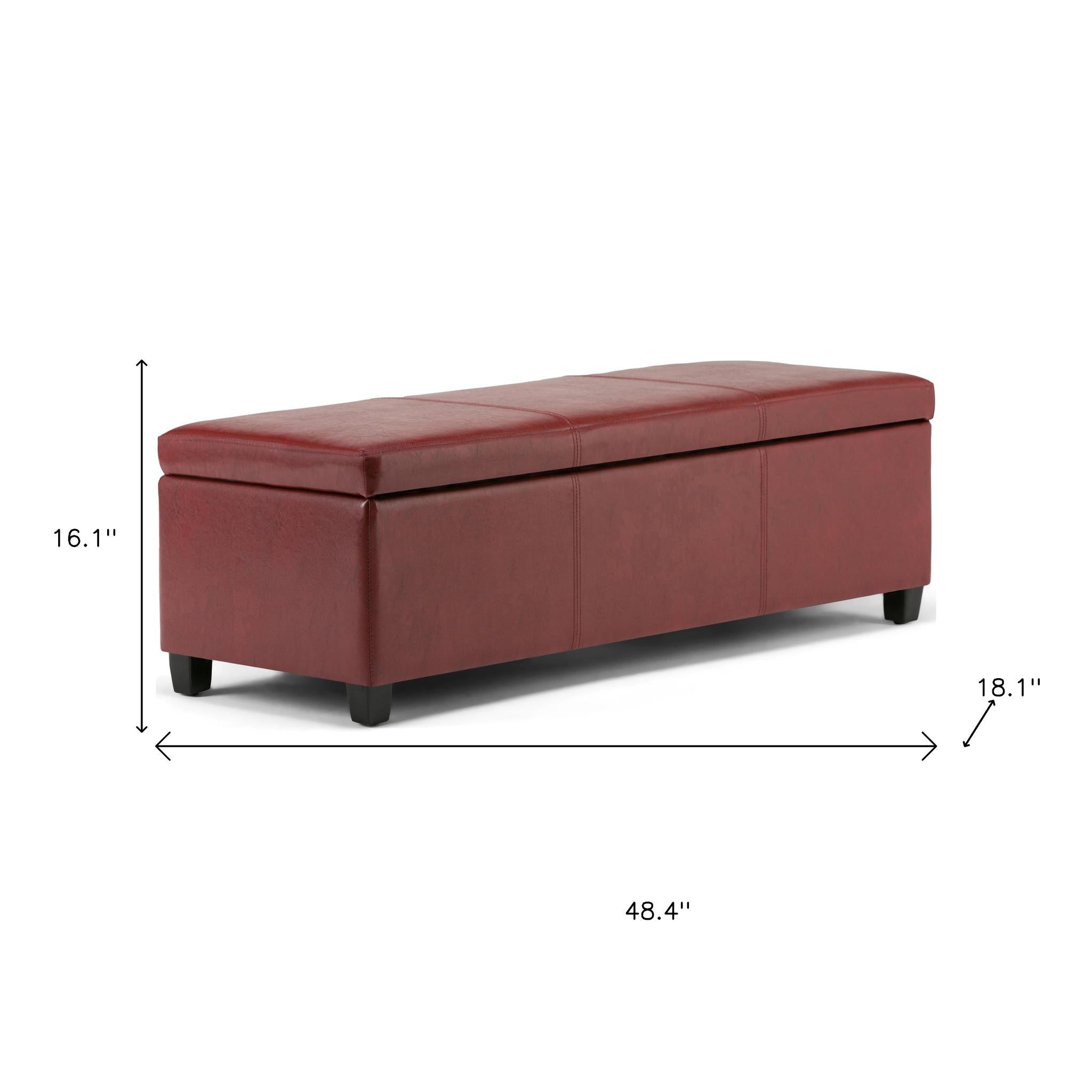 48" Dark Brown and Red Upholstery Storage Ottoman - GreatEagleInc