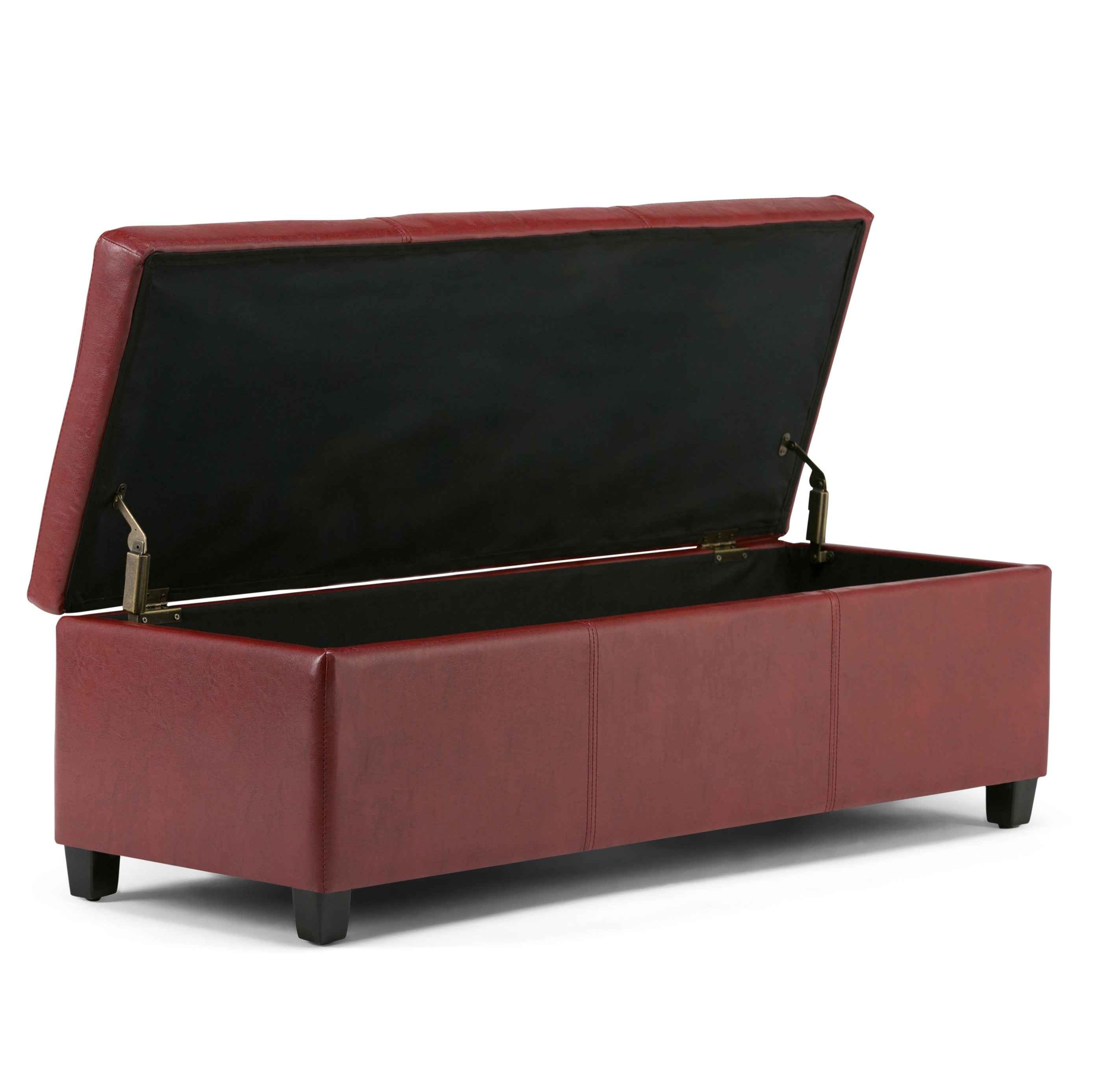 48" Dark Brown and Red Upholstery Storage Ottoman
