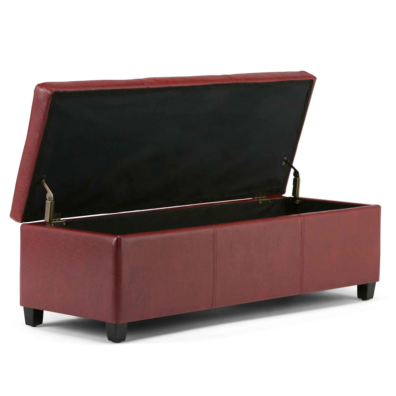 48" Dark Brown and Red Upholstery Storage Ottoman