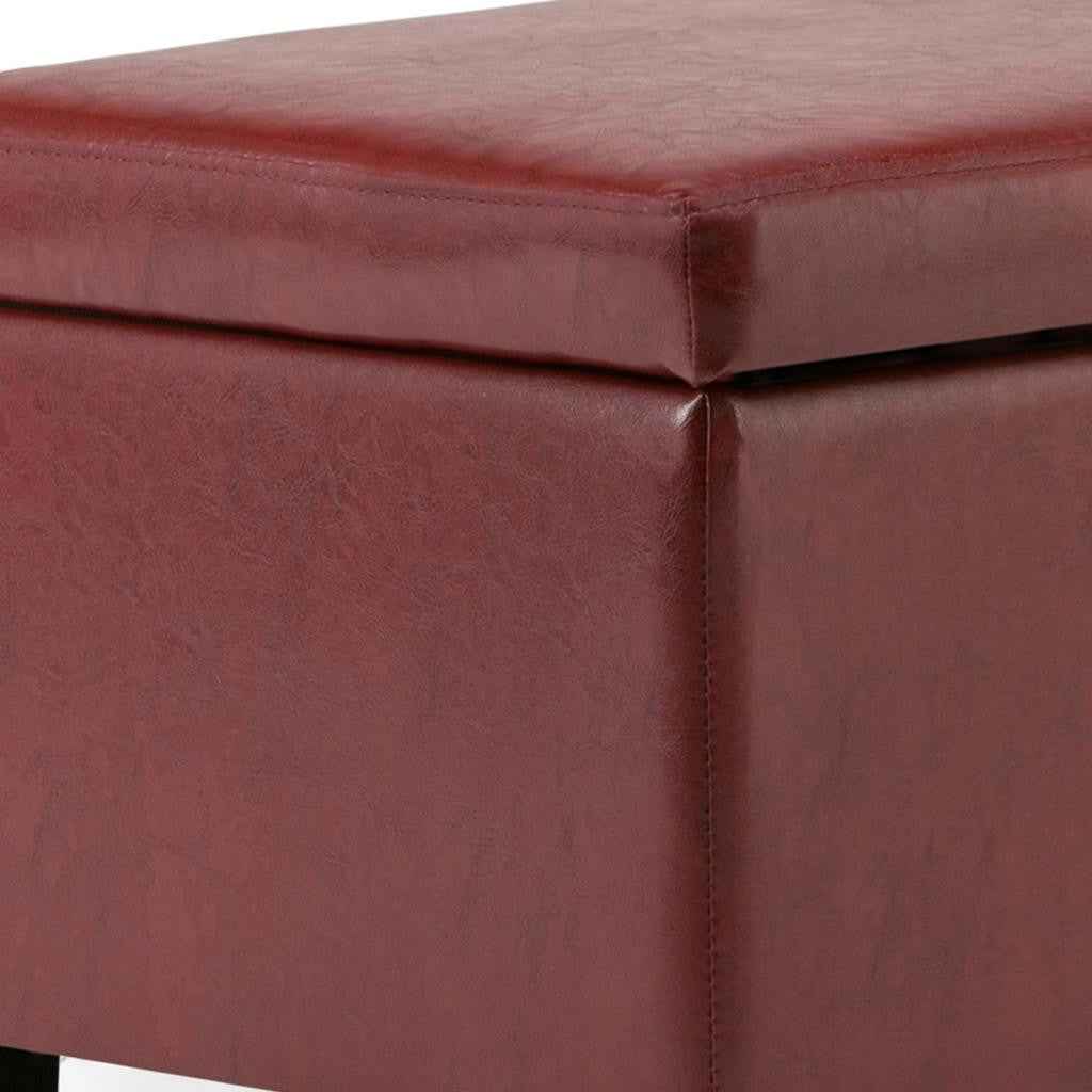 48" Dark Brown and Red Upholstery Storage Ottoman