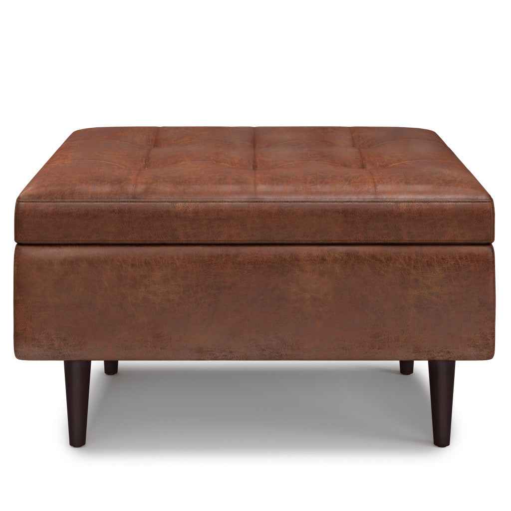 34" Brown Upholstery Storage Ottoman