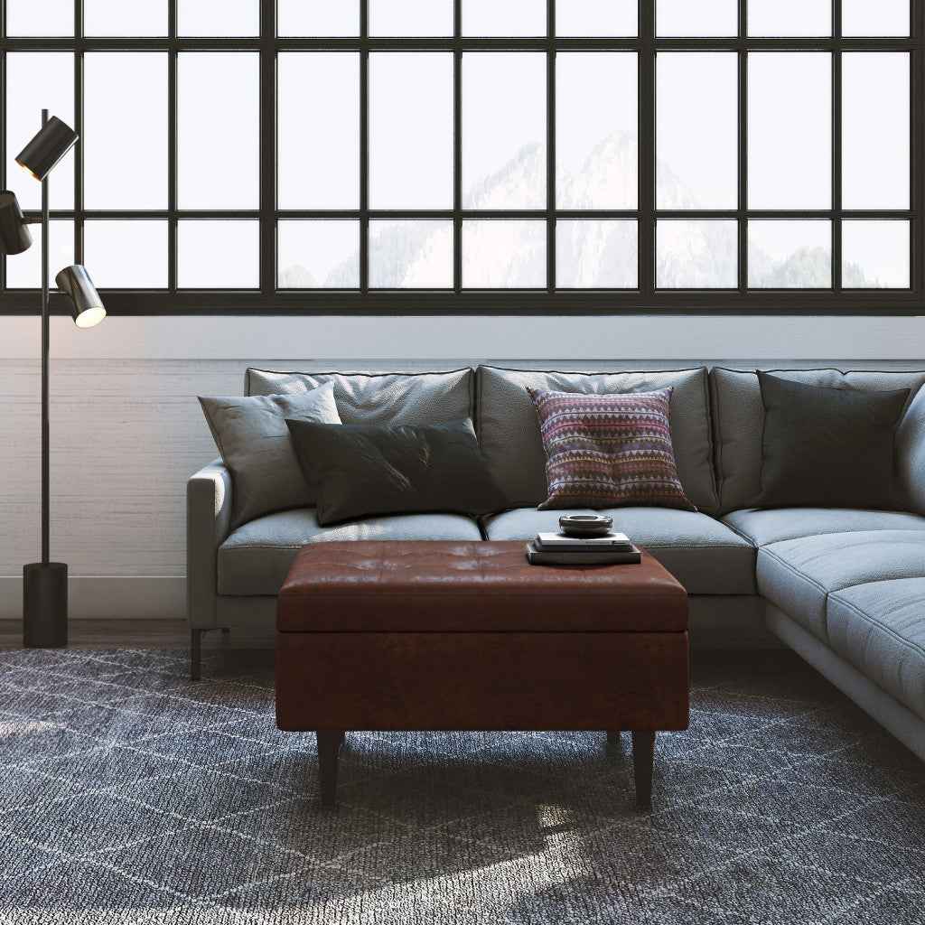 34" Brown Upholstery Storage Ottoman