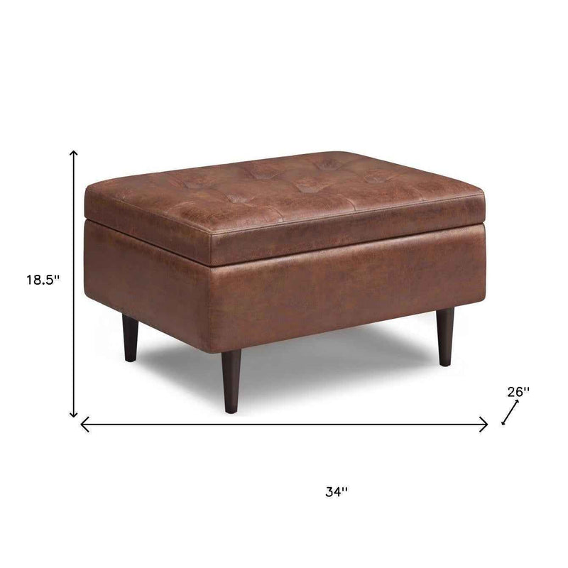 34" Brown Upholstery Storage Ottoman