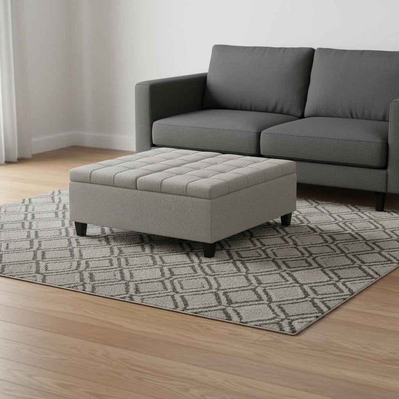 40" Gray and Brown Fabric Cocktail Ottoman With Storage