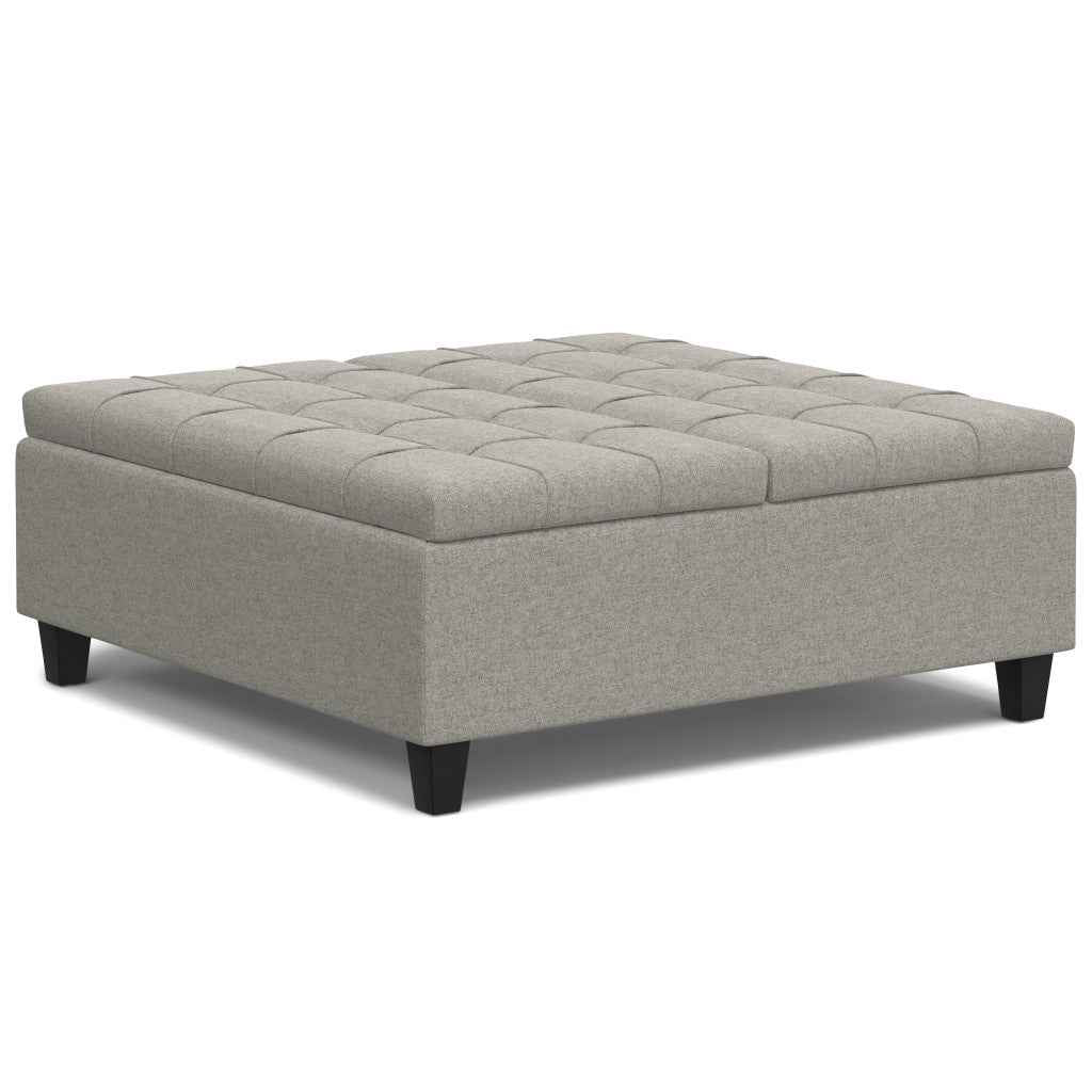 40" Gray and Brown Fabric Cocktail Ottoman With Storage