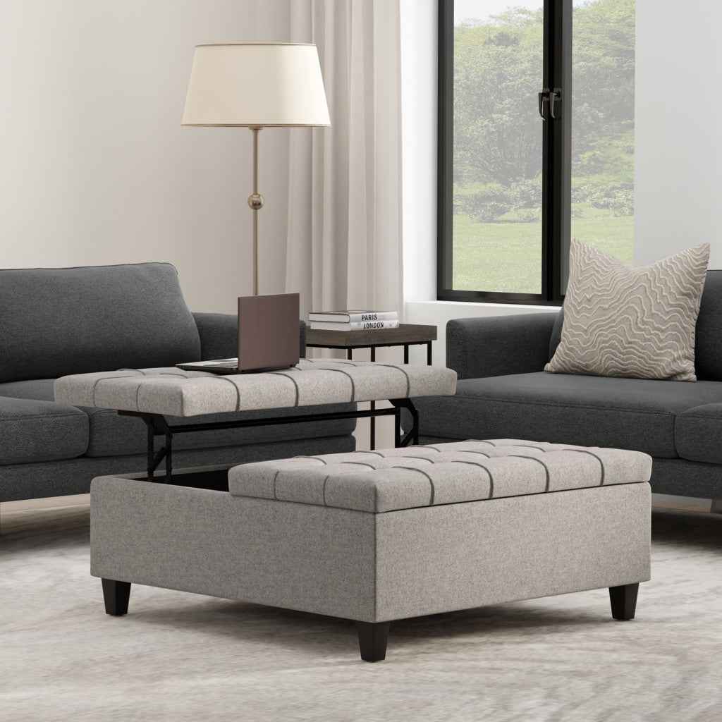 40" Gray and Brown Fabric Cocktail Ottoman With Storage
