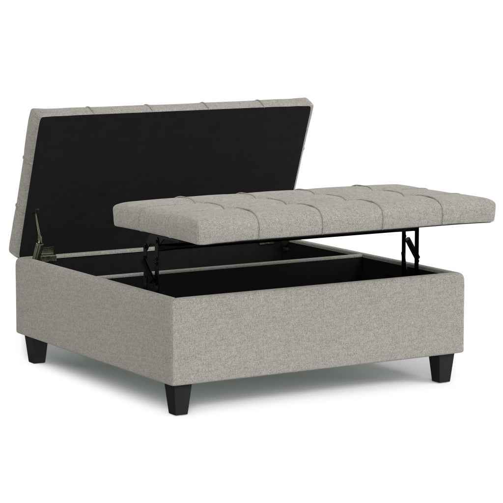 40" Gray and Brown Fabric Cocktail Ottoman With Storage