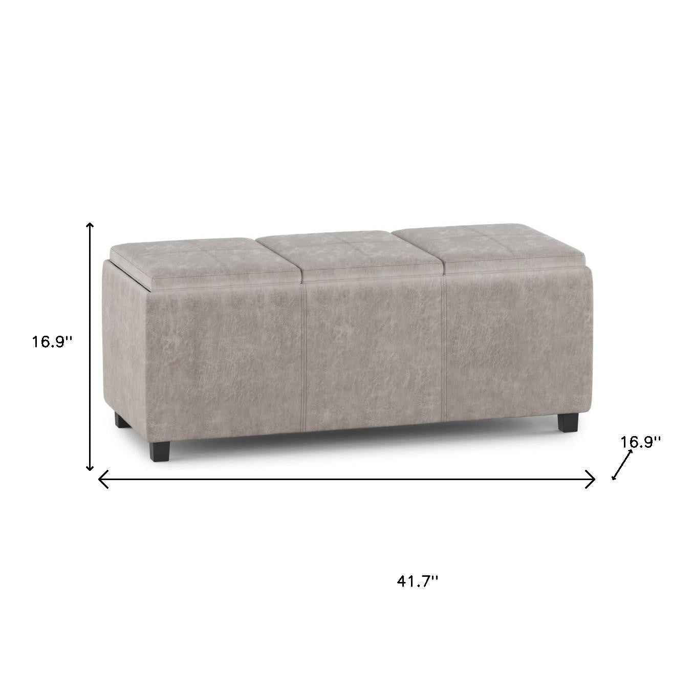 42" Dark Brown and Gray Upholstery Storage Ottoman