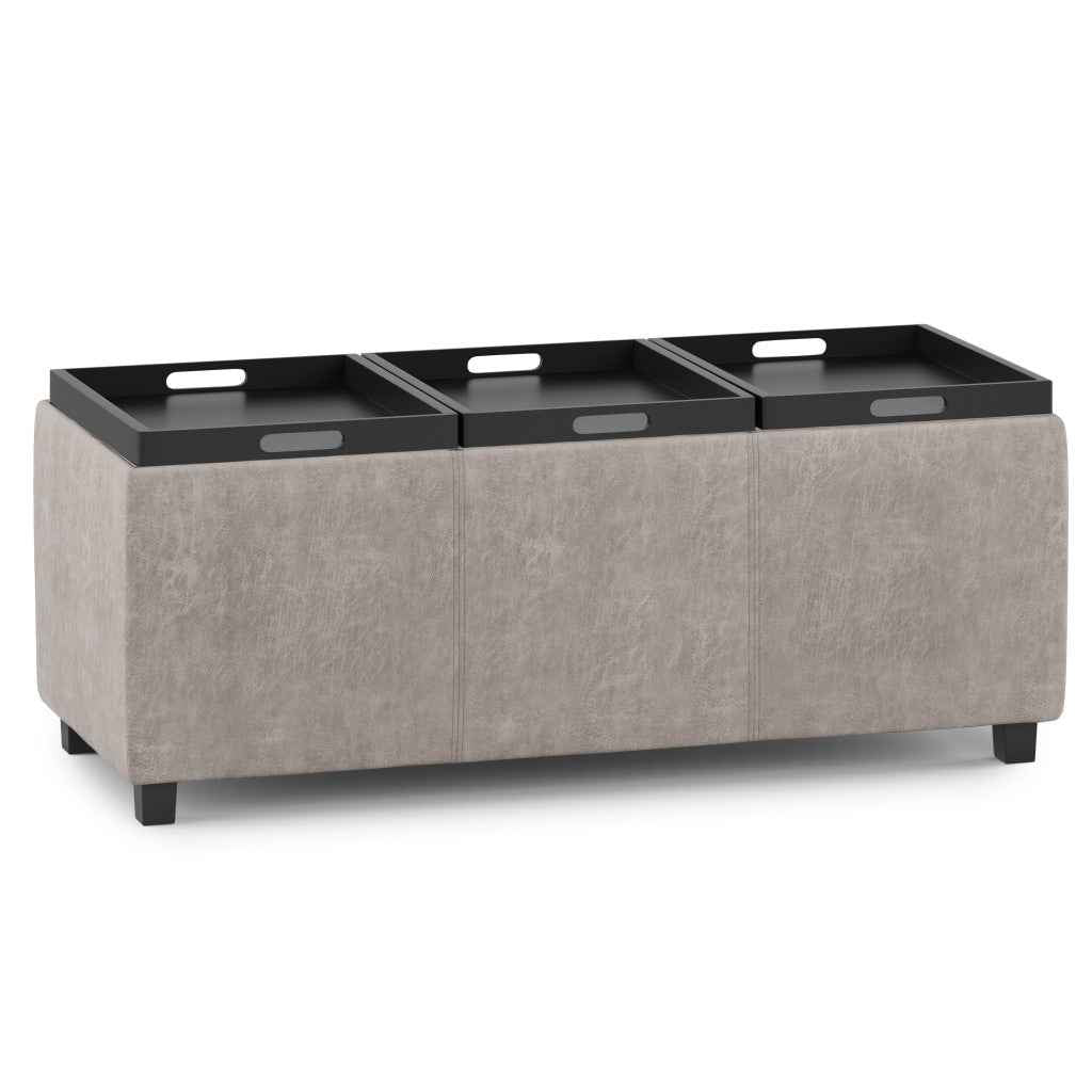 42" Dark Brown and Gray Upholstery Storage Ottoman