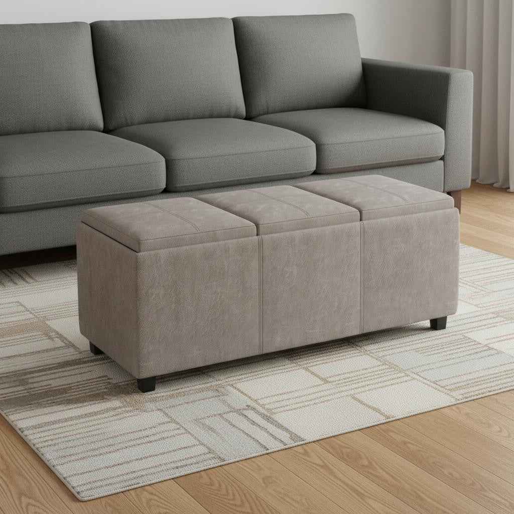 42" Dark Brown and Gray Upholstery Storage Ottoman