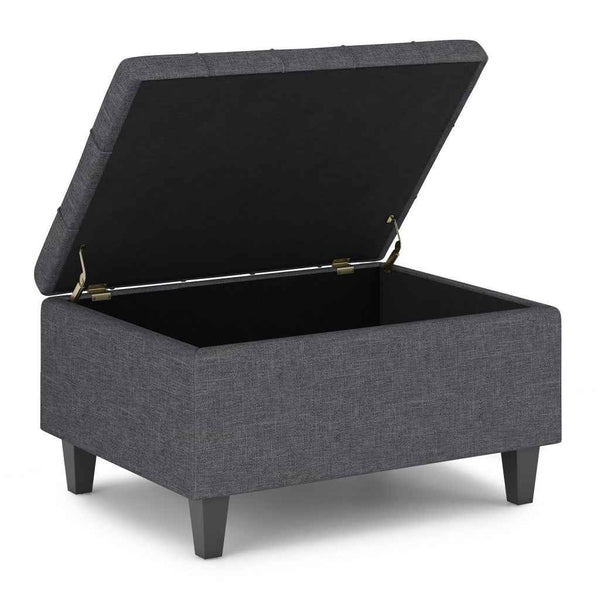 34" Gray and Dark Brown Linen Cocktail Ottoman With Storage