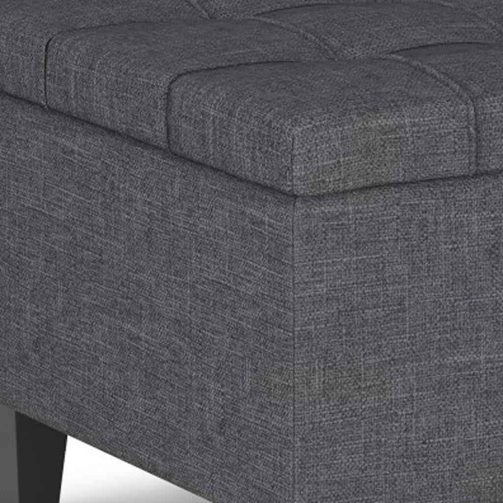 34" Gray and Dark Brown Linen Cocktail Ottoman With Storage