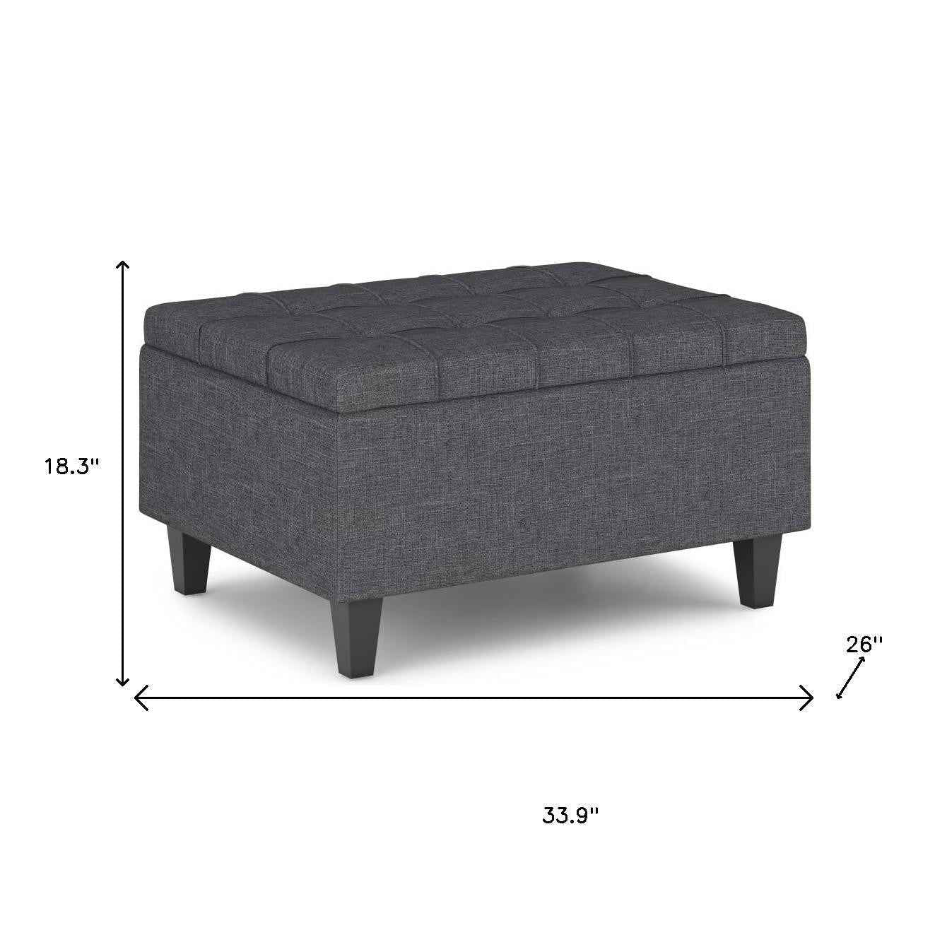 34" Gray and Dark Brown Linen Cocktail Ottoman With Storage