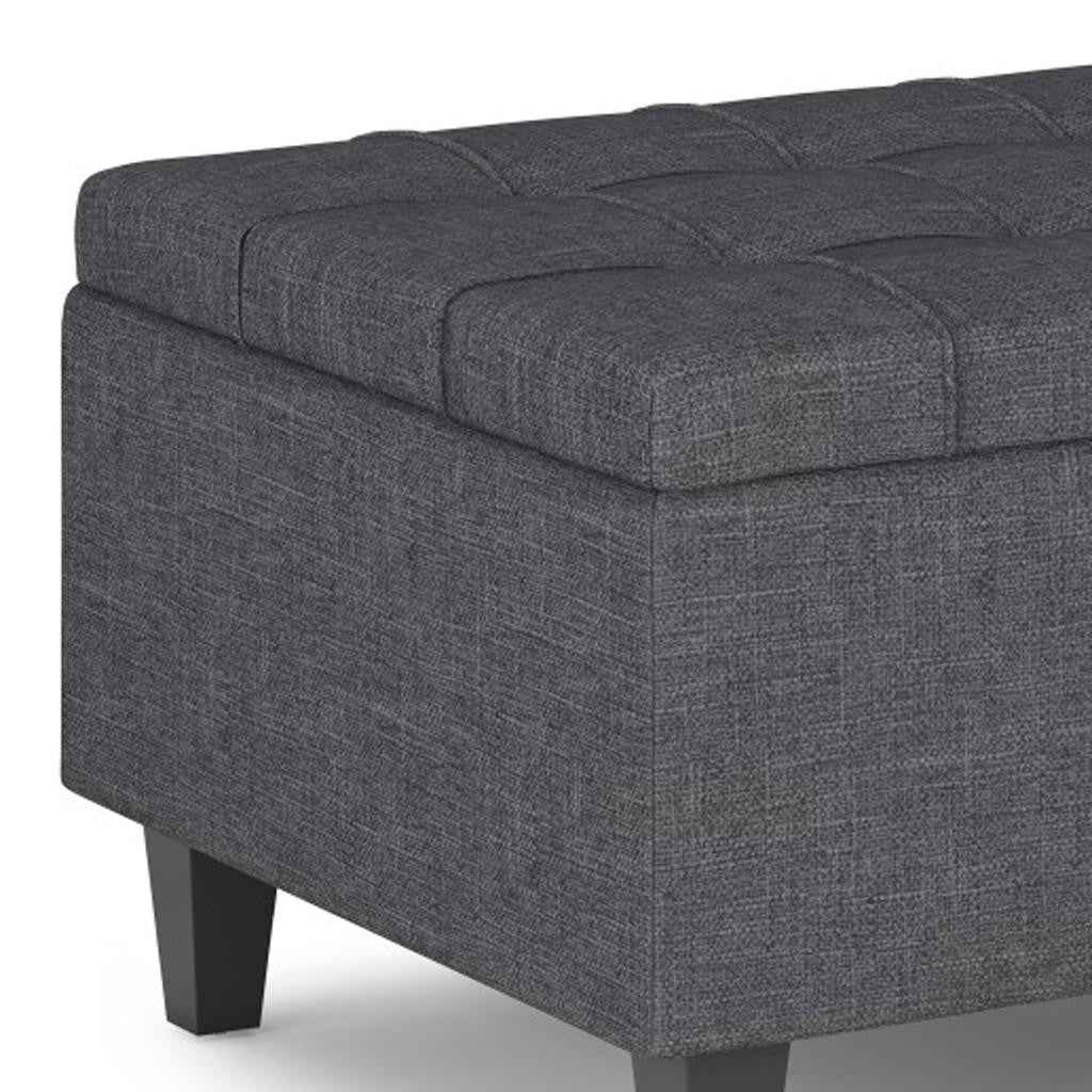 34" Gray and Dark Brown Linen Cocktail Ottoman With Storage