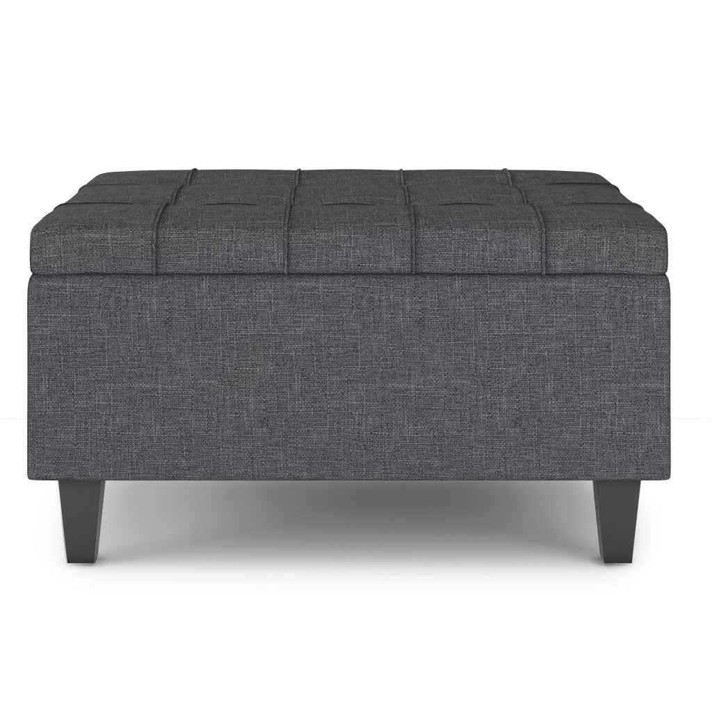 34" Gray and Dark Brown Linen Cocktail Ottoman With Storage