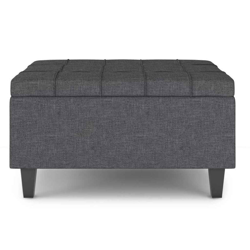 34" Gray and Dark Brown Linen Cocktail Ottoman With Storage