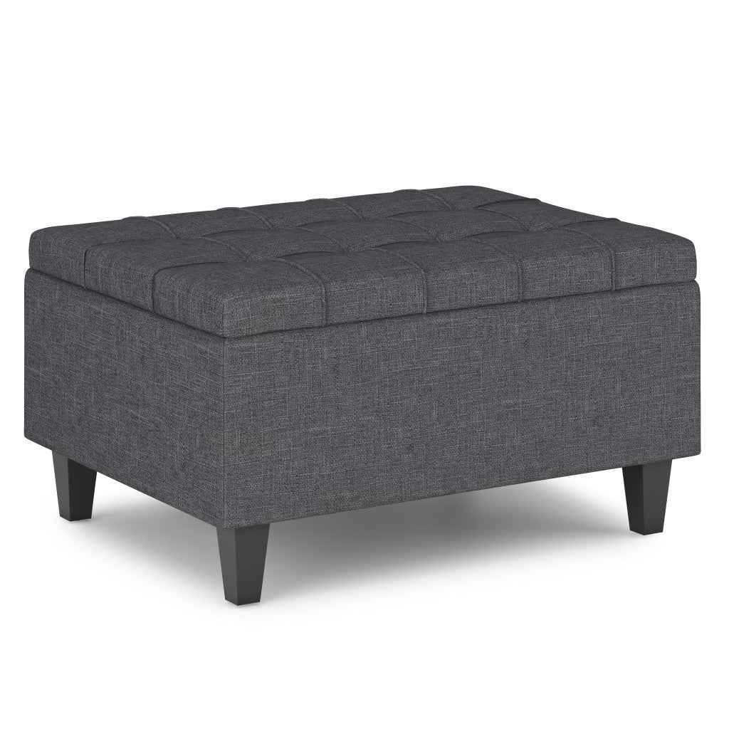 34" Gray and Dark Brown Linen Cocktail Ottoman With Storage