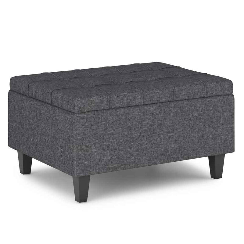 34" Gray and Dark Brown Linen Cocktail Ottoman With Storage