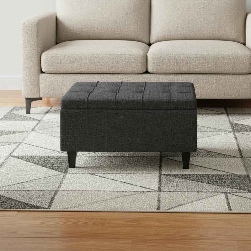 34" Gray and Dark Brown Linen Cocktail Ottoman With Storage