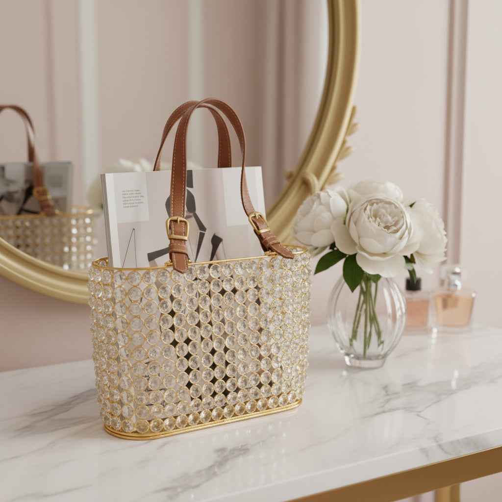 11" Clear And Gold Crystals And Metal Magazine Holder