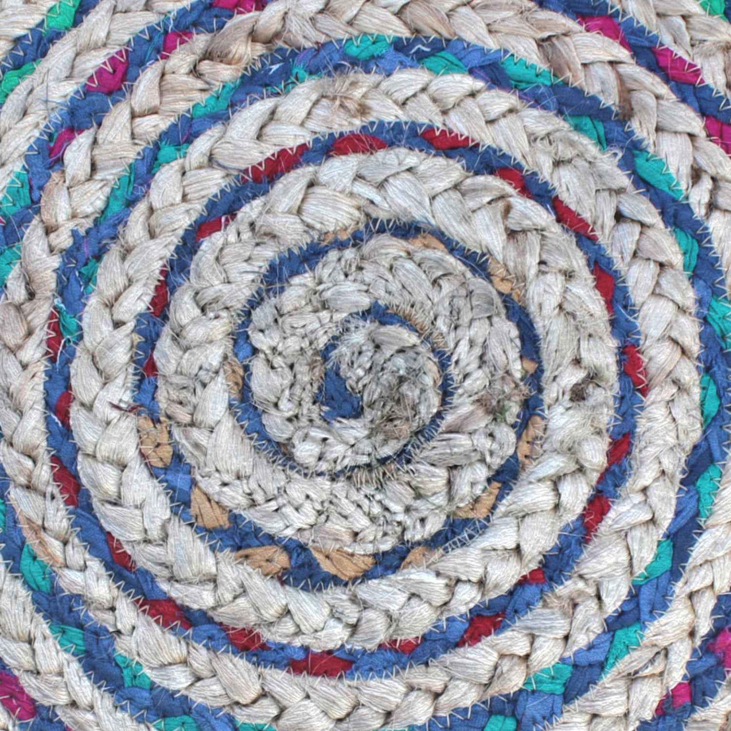 20" Blue Jute Round Pouf Ottoman