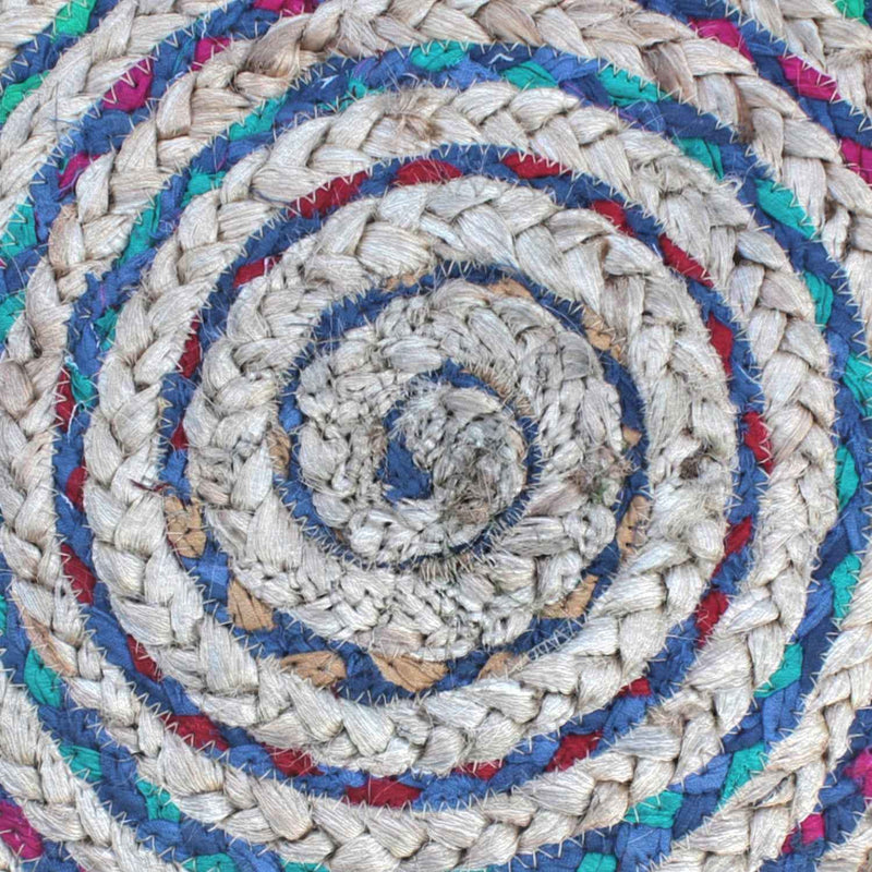 20" Blue Jute Round Pouf Ottoman