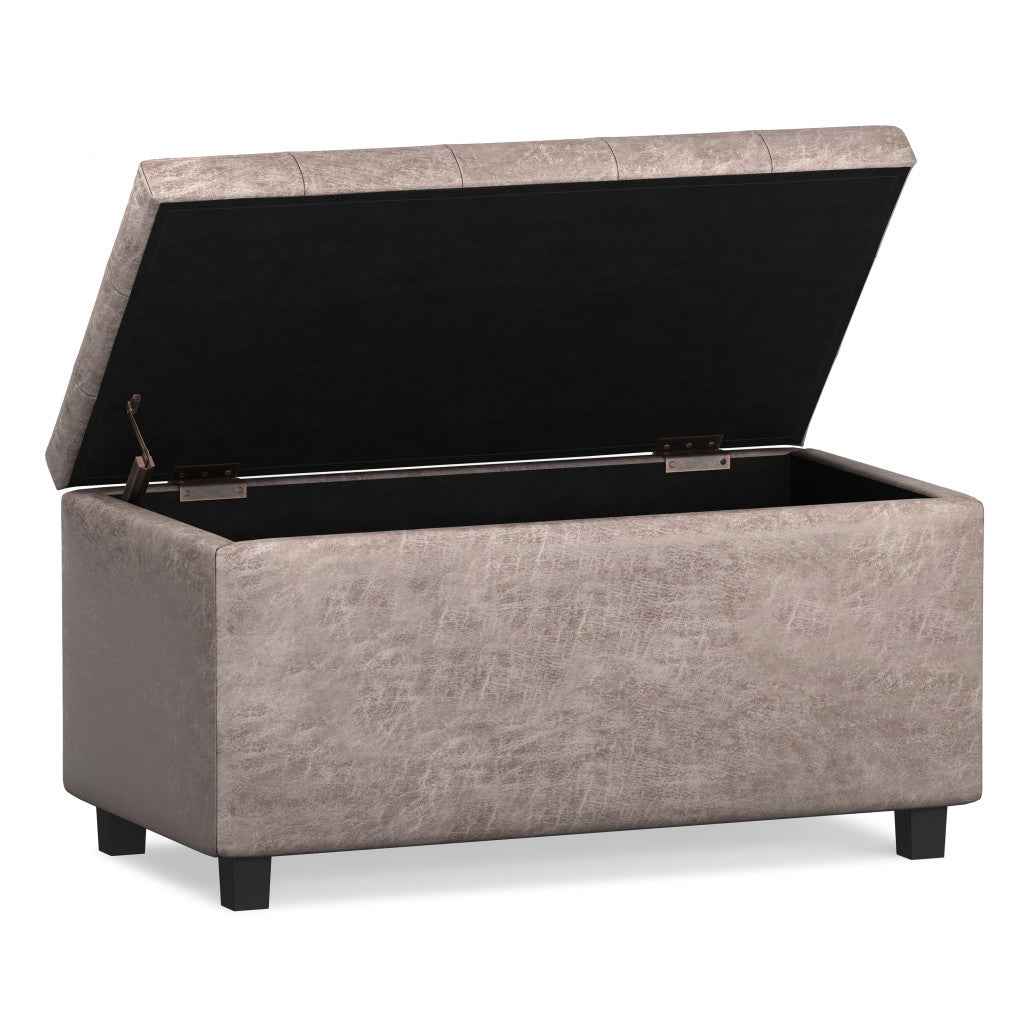 34" Dark Brown and Gray Upholstery Storage Ottoman