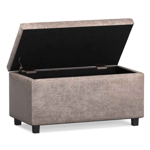 34" Dark Brown and Gray Upholstery Storage Ottoman