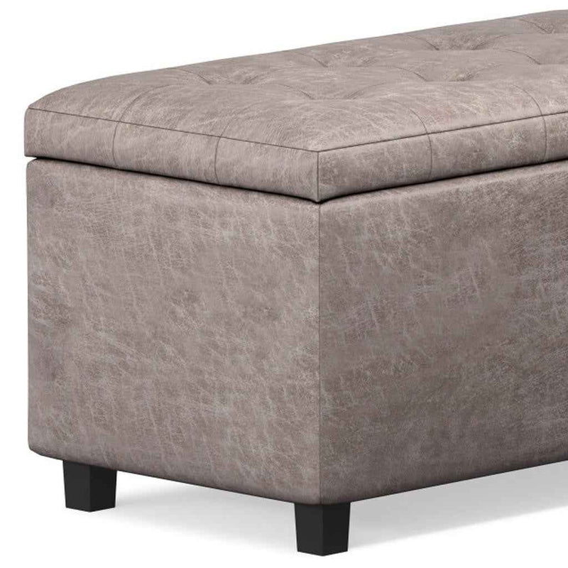 34" Dark Brown and Gray Upholstery Storage Ottoman