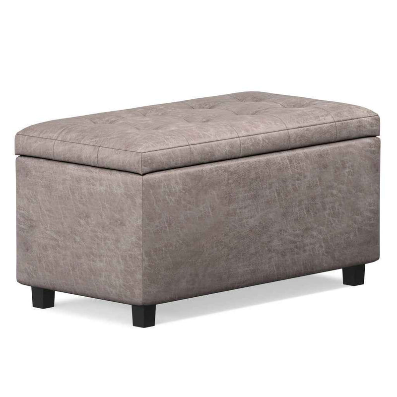 34" Dark Brown and Gray Upholstery Storage Ottoman