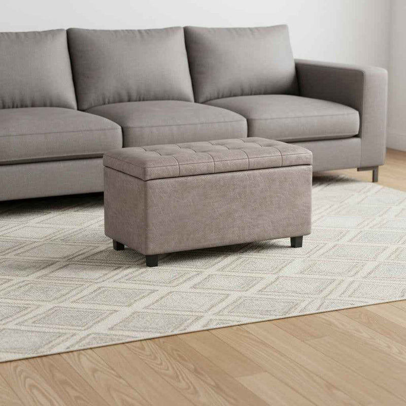 34" Dark Brown and Gray Upholstery Storage Ottoman