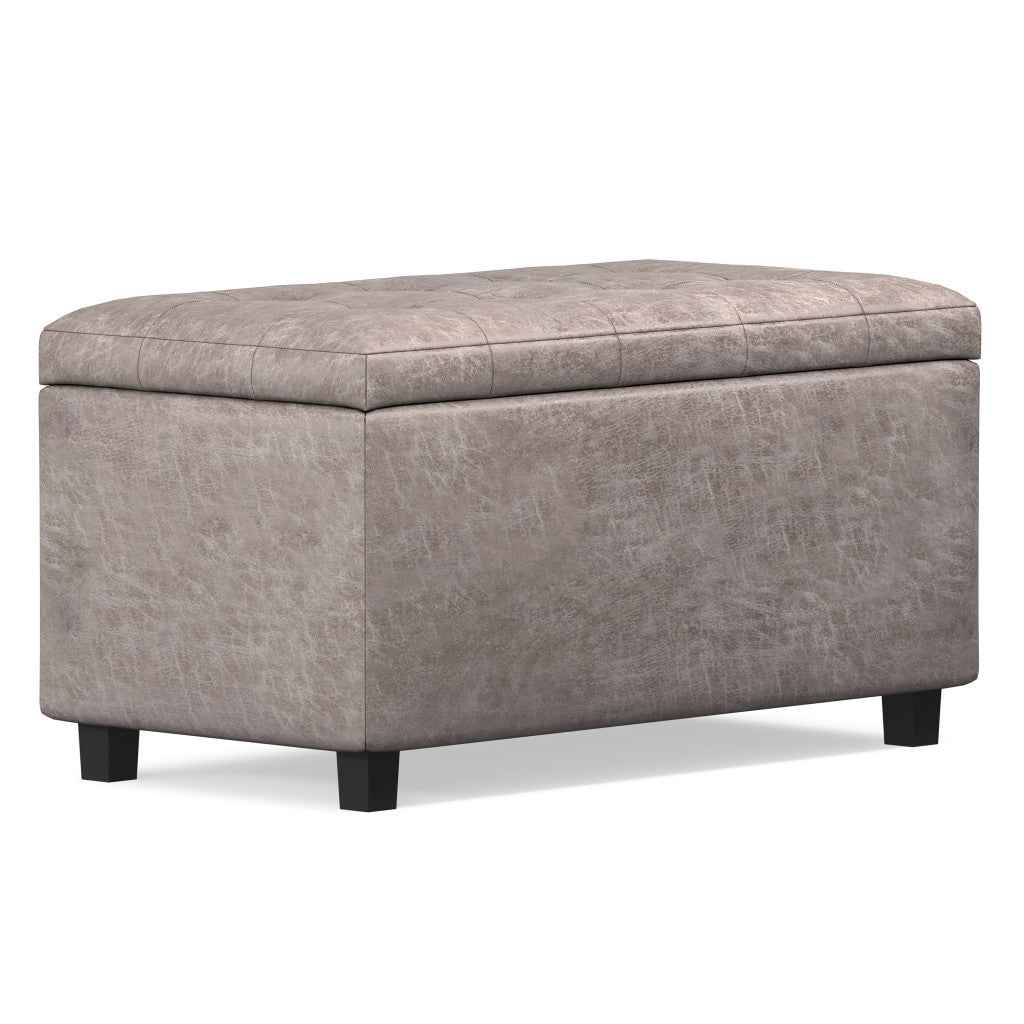 34" Dark Brown and Gray Upholstery Storage Ottoman