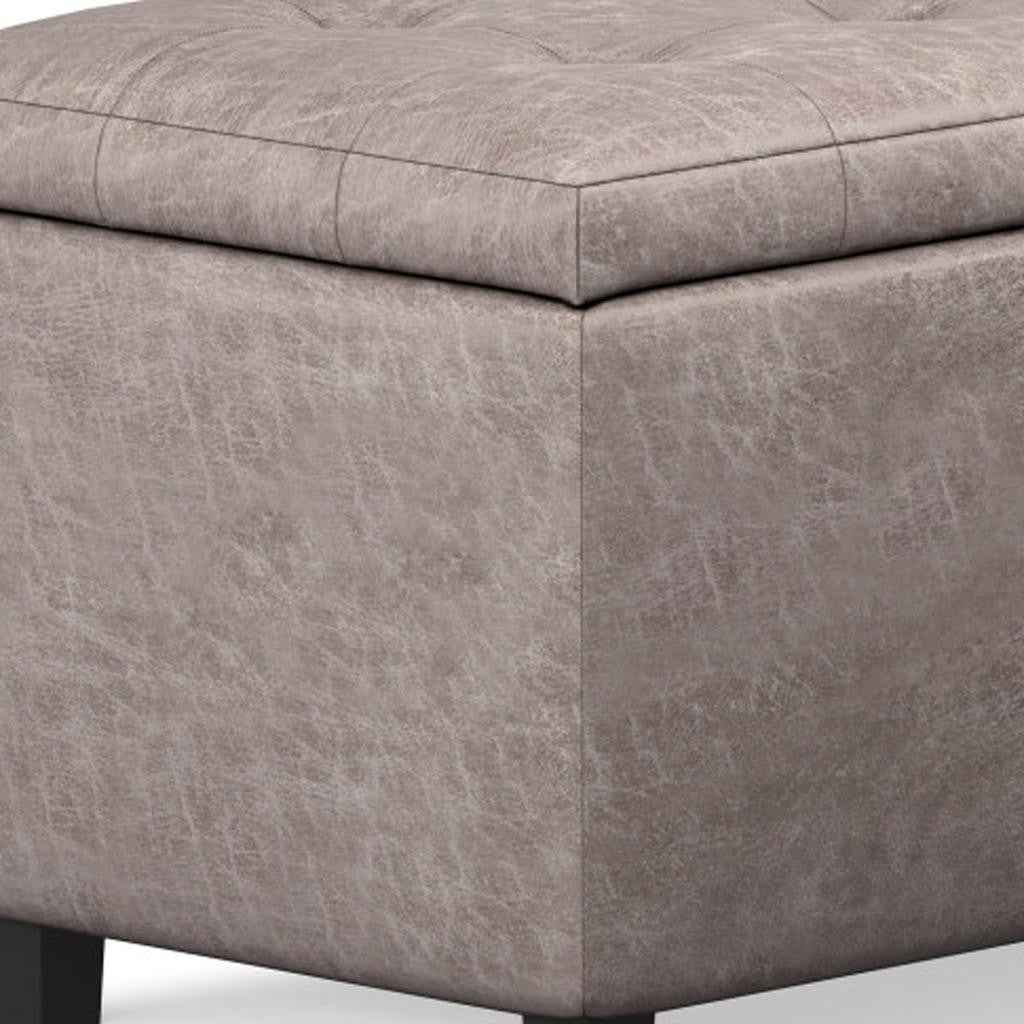 34" Dark Brown and Gray Upholstery Storage Ottoman
