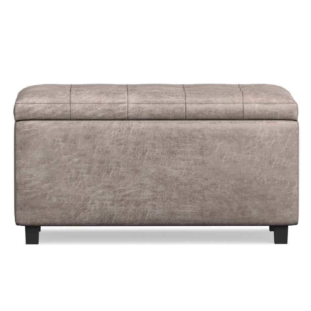 34" Dark Brown and Gray Upholstery Storage Ottoman