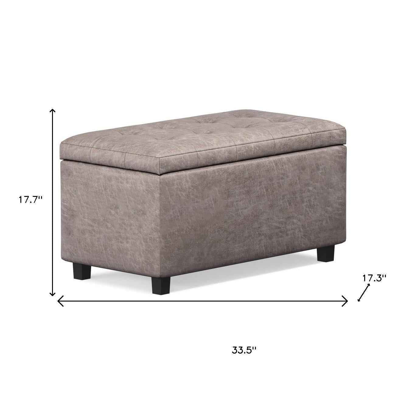 34" Dark Brown and Gray Upholstery Storage Ottoman