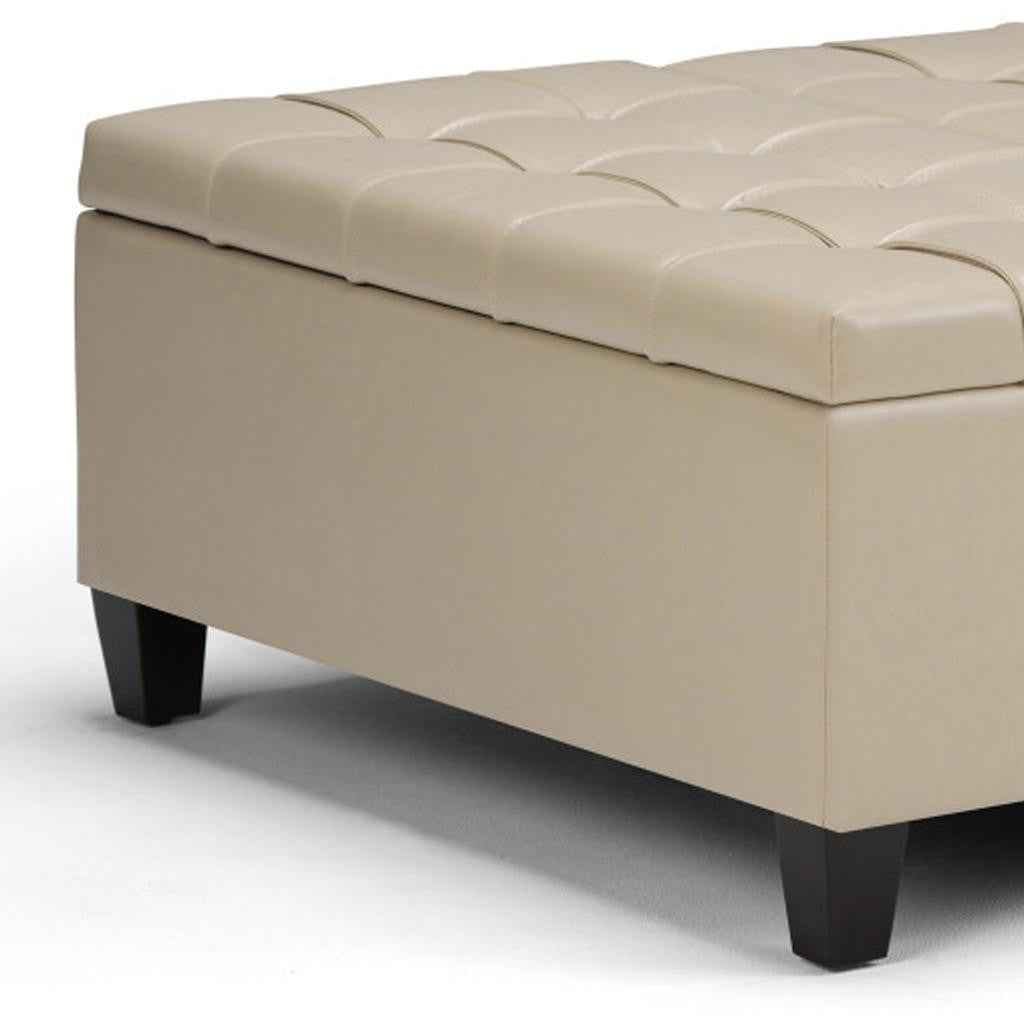 36" Cream and Espresso Leather Cocktail Ottoman With Storage