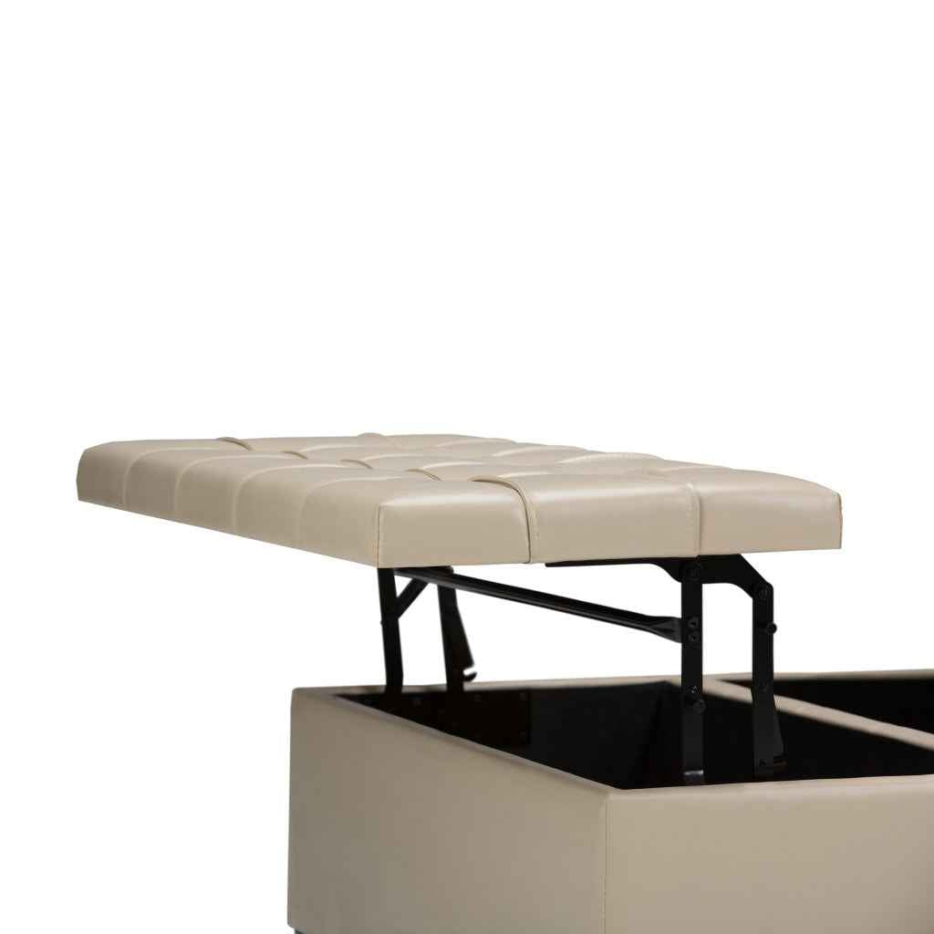 36" Cream and Espresso Leather Cocktail Ottoman With Storage